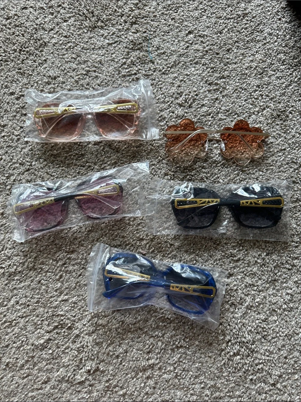Five-pair Sunglasses Pack - Assorted Pink, Black, Purple, Blue Frames